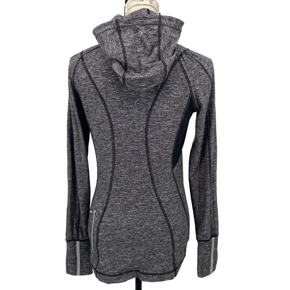 Women's Lululemon Run Back On Track‎ Pullover Hoodie Size 6 Heathered Gray/Black